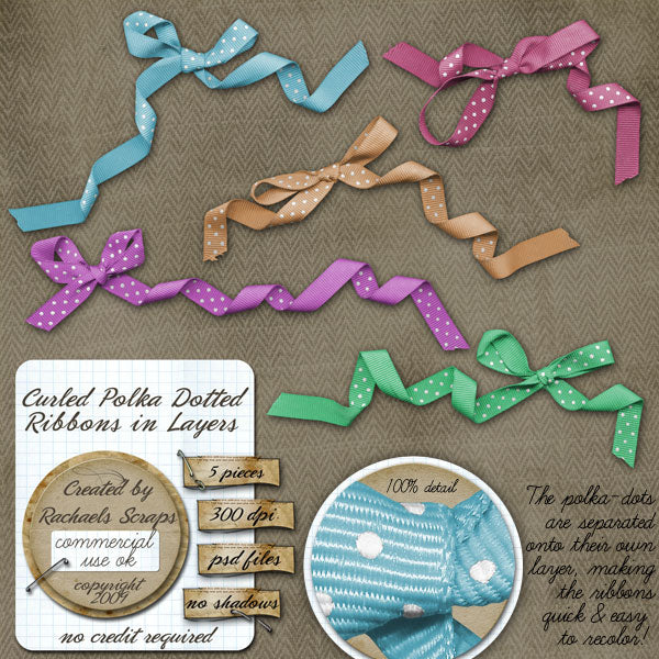 Curled Polka Dotted Ribbons in Layers