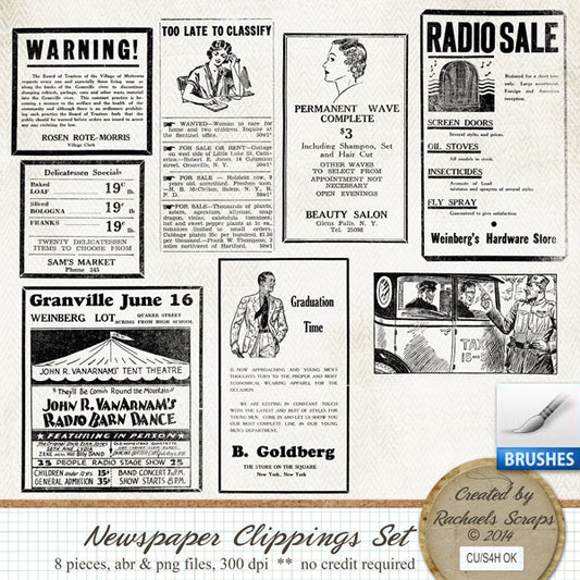 Antique Newspaper Brushes, Volume 01 (Brush and PNG)
