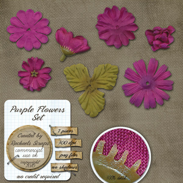 Purple Fabric Flowers Set