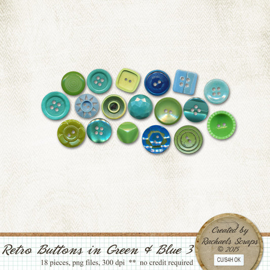 Retro Buttons in Blue & Green, Volume 03