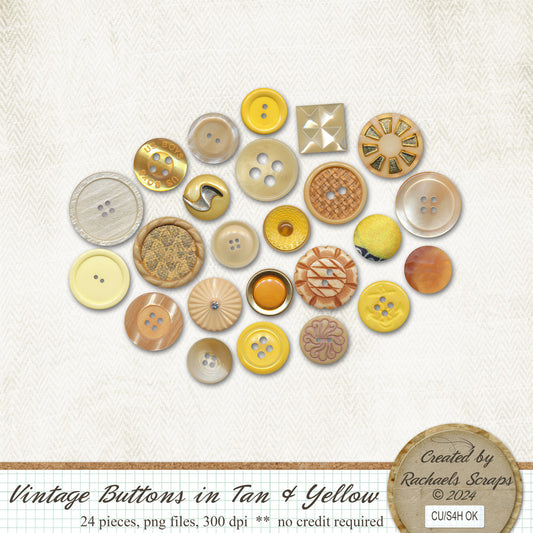 Vintage Buttons in Tan & Yellow