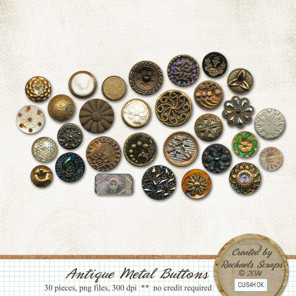 Antique Metal Buttons, Volume 01