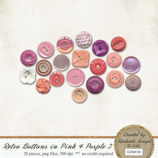 Retro Buttons in Pink & Purple, Volume 02