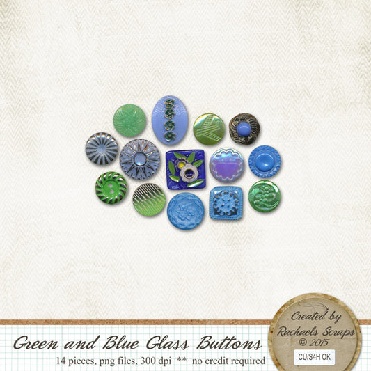 Blue & Green Glass Buttons