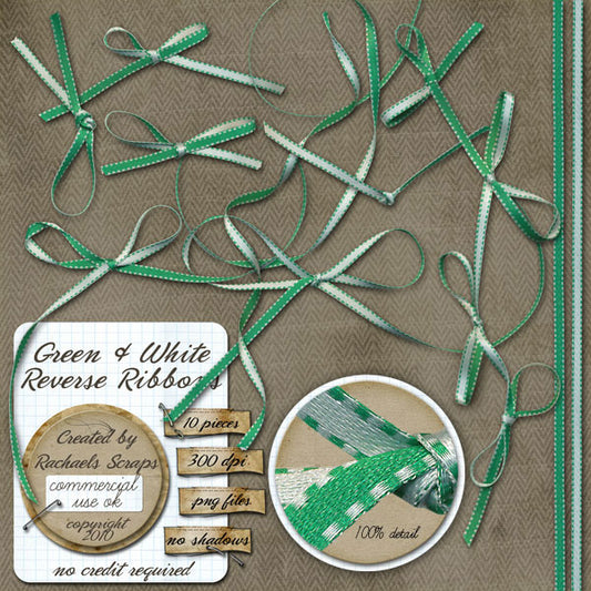 Green & White Reverse Ribbons