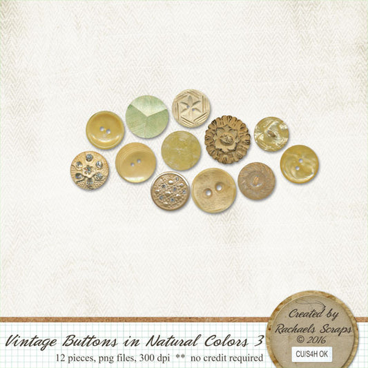 Vintage Buttons in Natural Colors, Volume 03