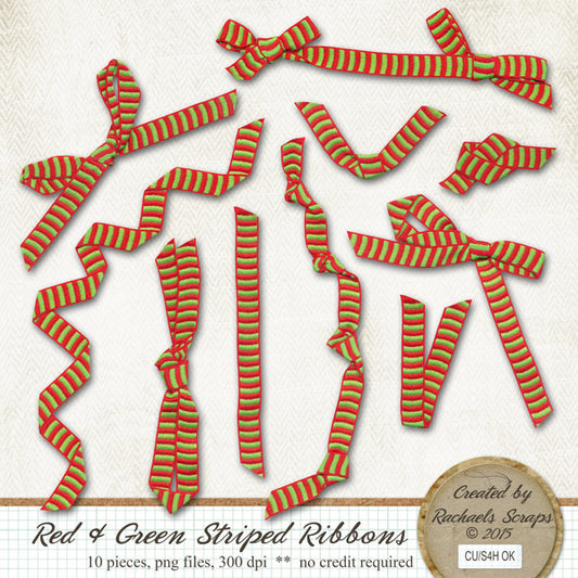 Red & Green Striped Ribbons