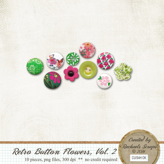 Retro Flower Buttons, Volume 02