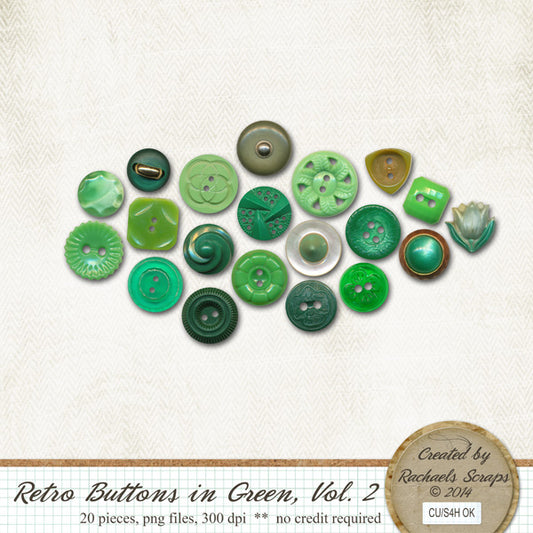 Retro Buttons in Green, Volume 02