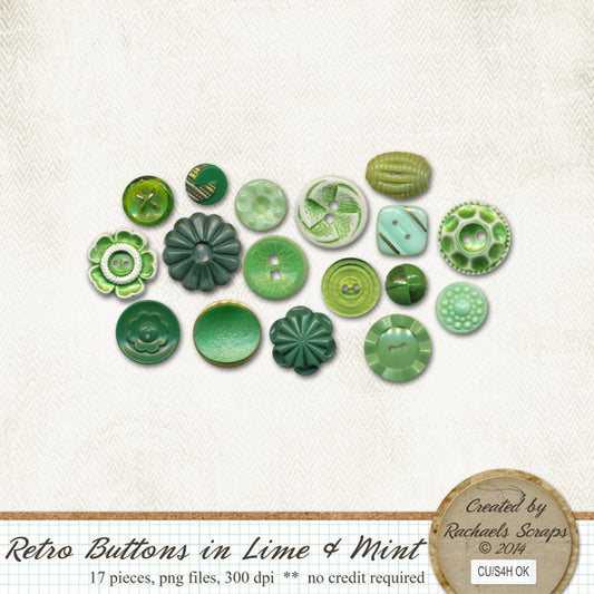 Retro Buttons in Lime & Mint