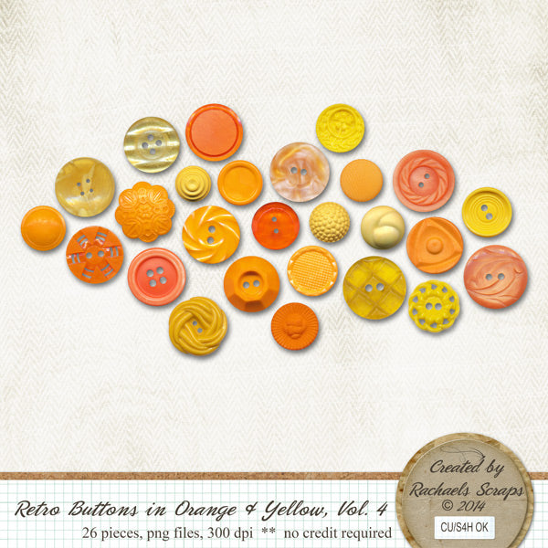 Retro Buttons in Orange & Yellow, Volume 04