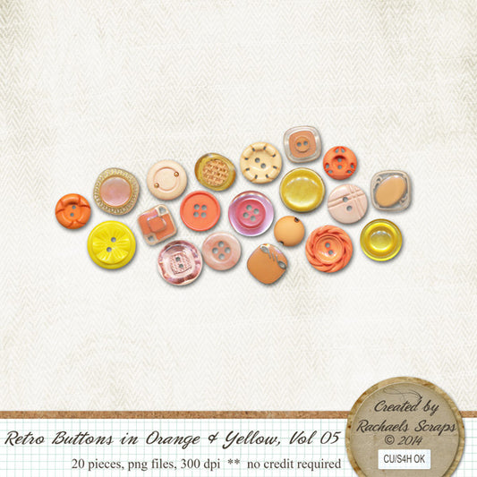 Retro Buttons in Orange & Yellow, Volume 05