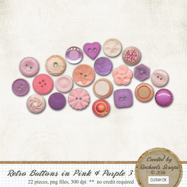 Retro Buttons in Pink & Purple, Volume 03