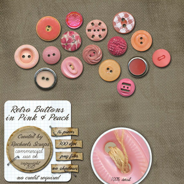 Retro Buttons in Pink & Peach