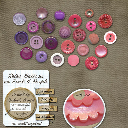 Retro Buttons in Pink & Purple