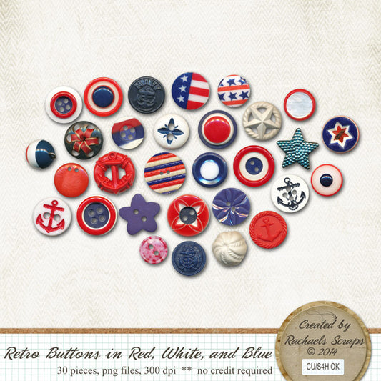 Retro Buttons in Red, White, & Blue