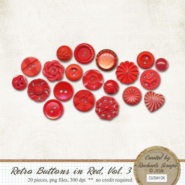 Retro Buttons in Red, Volume 03