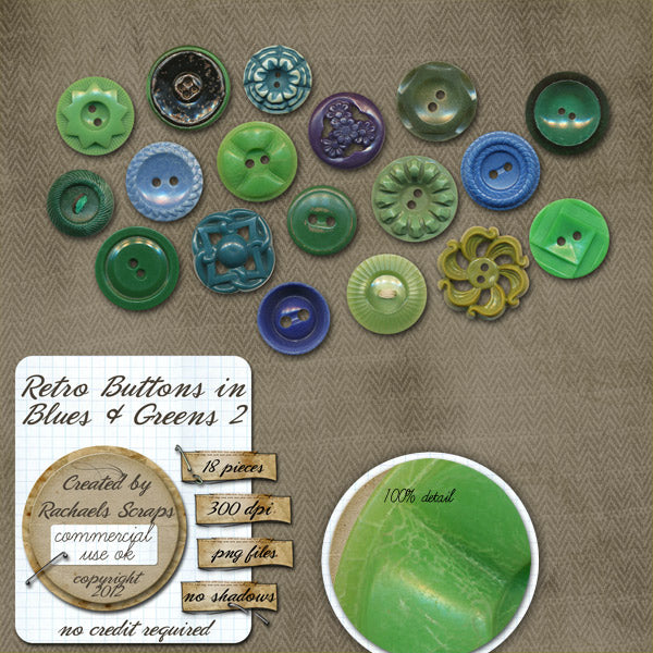 Retro Buttons in Blue & Green, Volume 02