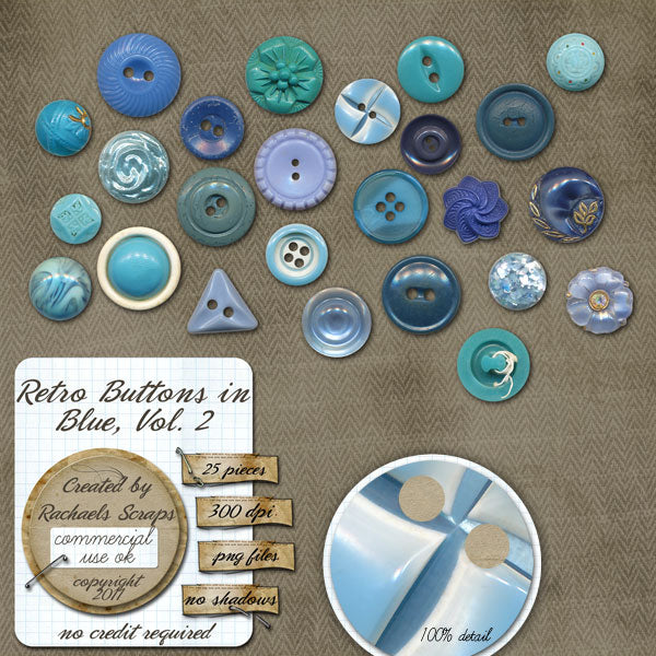 Retro Buttons in Blue, Volume 02