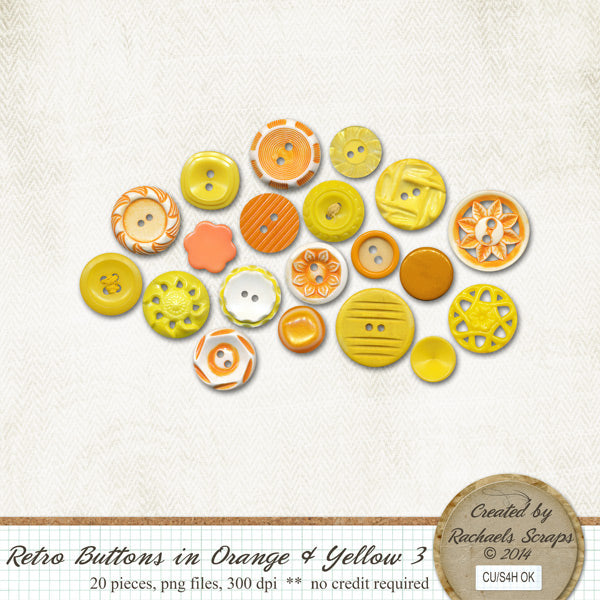 Retro Buttons in Orange & Yellow, Volume 03