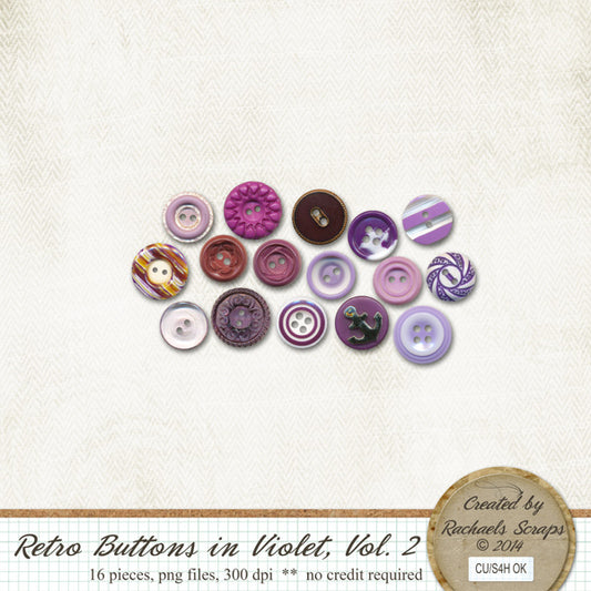 Retro Buttons in Violet, Volume 02