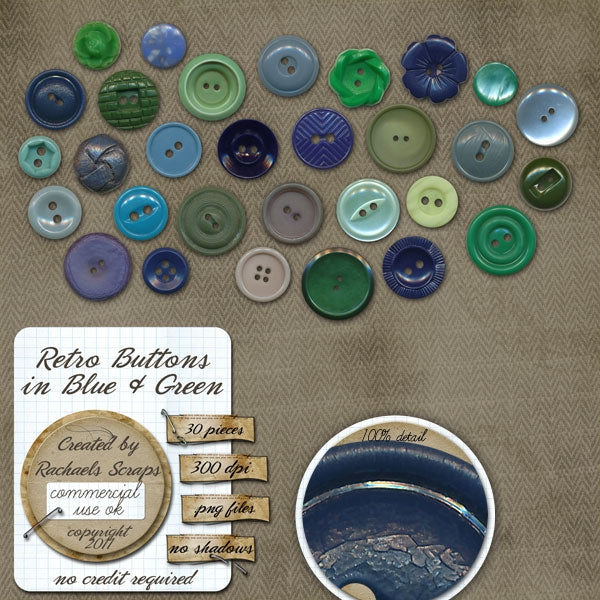 Retro Buttons in Blue & Green