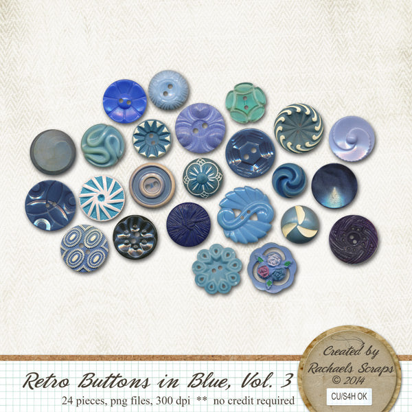 Retro Buttons in Blue, Volume 03