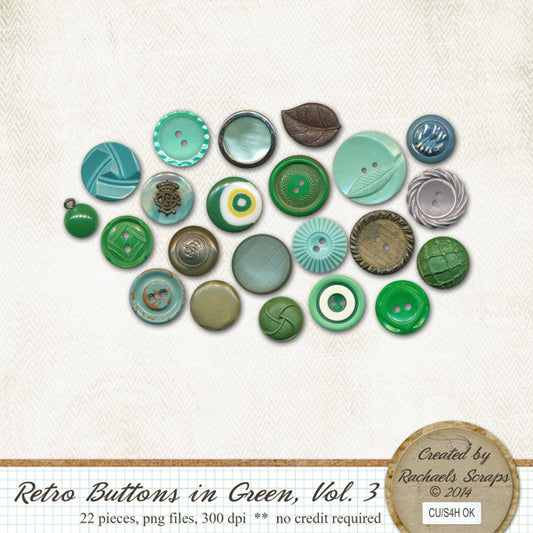 Retro Buttons in Green, Volume 03