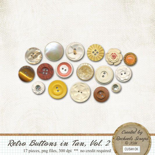 Retro Buttons in Tan, Volume 02