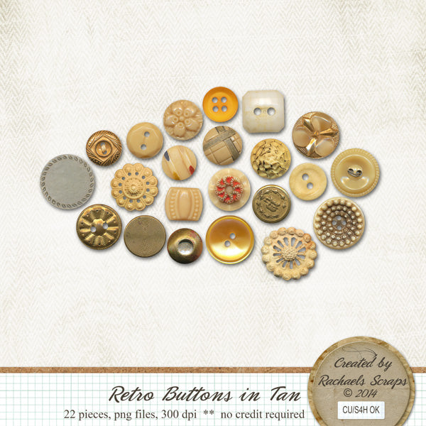 Retro Buttons in Tan, Volume 01