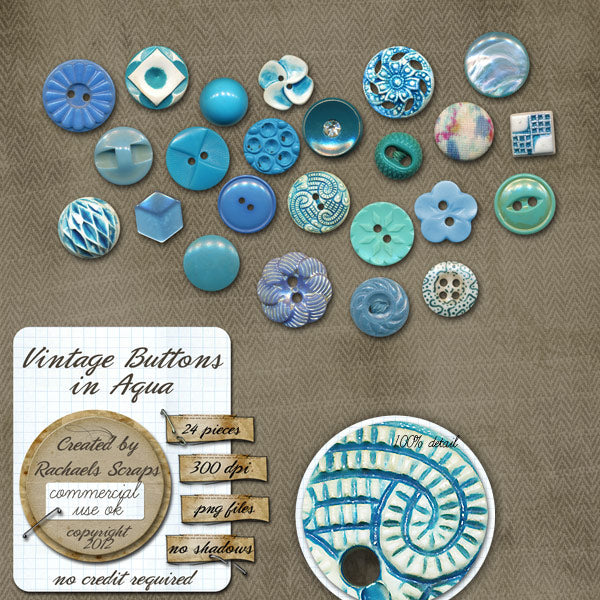 Vintage Buttons in Aqua