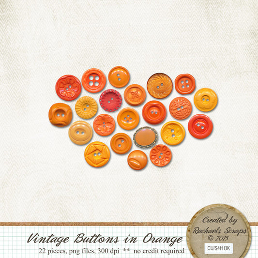 Vintage Buttons in Orange