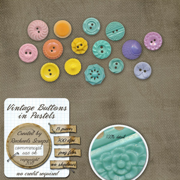 Vintage Buttons in Pastels, Volume 01