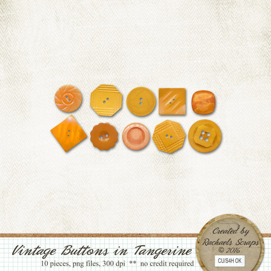 Vintage Buttons in Tangerine