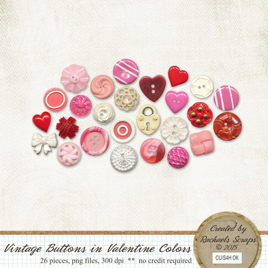 Vintage Buttons in Valentine Colors