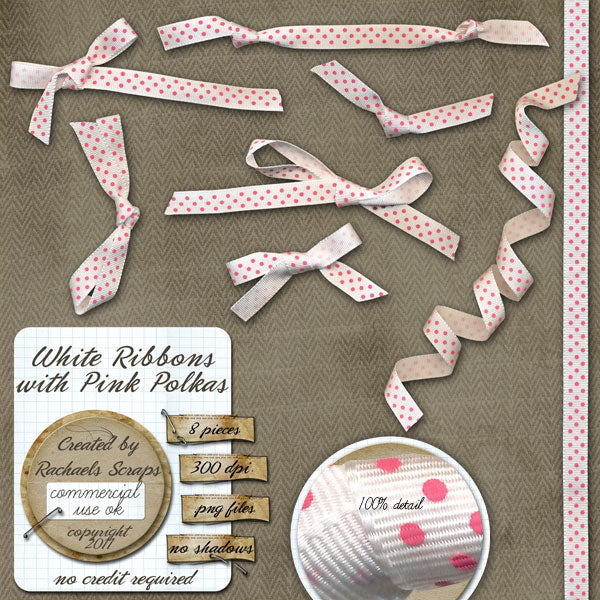 White Ribbons with Pink Polka Dots