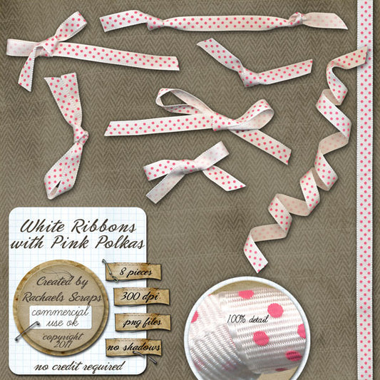 White Ribbons with Pink Polka Dots