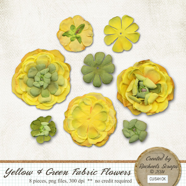 Yellow & Green Fabric Flowers