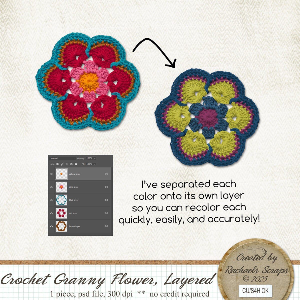 Crochet Granny Style Flower, Layered